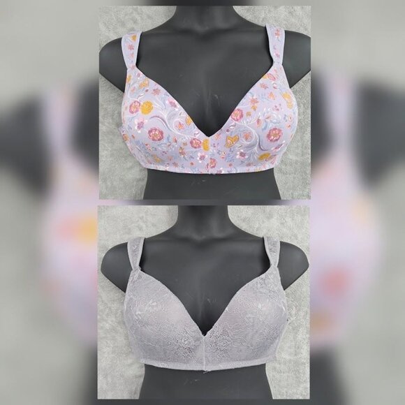Jessica Simpson Bras 42C Bundle Set 2 No Wire Lightly Padded Floral Lace Comfort - Picture 1 of 15